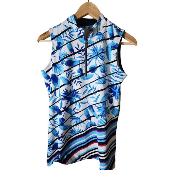 TAIL Women's Sleeveless Blue Tropical Active Golf Top SZ S - Picture 1 of 7